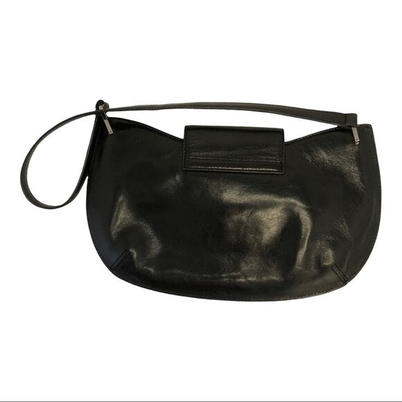 Monsac black leather small cocktail purse handbag baguette - Picture 2 of 5